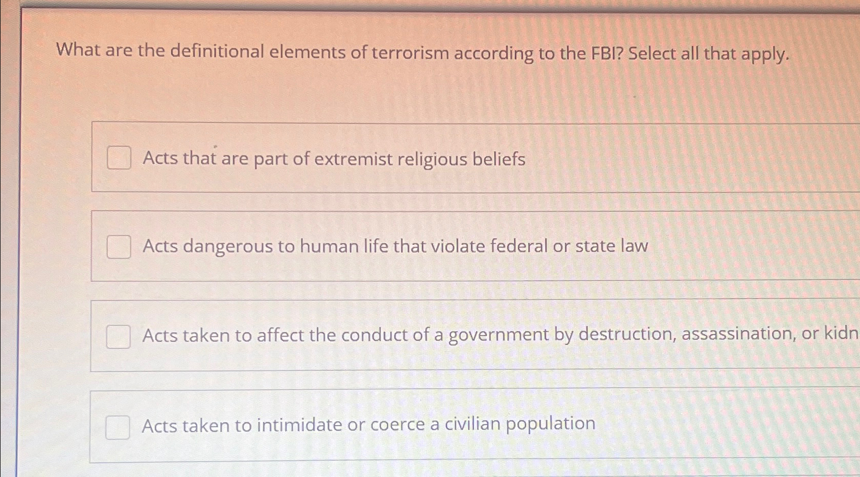 Solved What Are The Definitional Elements Of Terrorism | Chegg.com