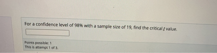 Solved For a confidence level of 98% with a sample size of | Chegg.com