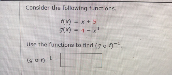 Solved Consider the following functions. f(x) = x + 5 g(x) = | Chegg.com