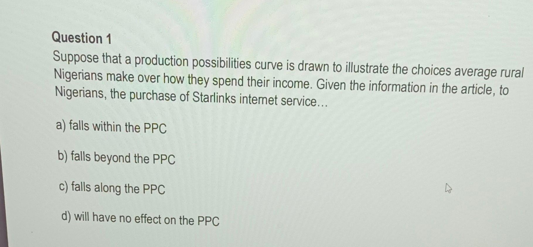 Solved Question 1 Suppose That A Production Possibilities | Chegg.com