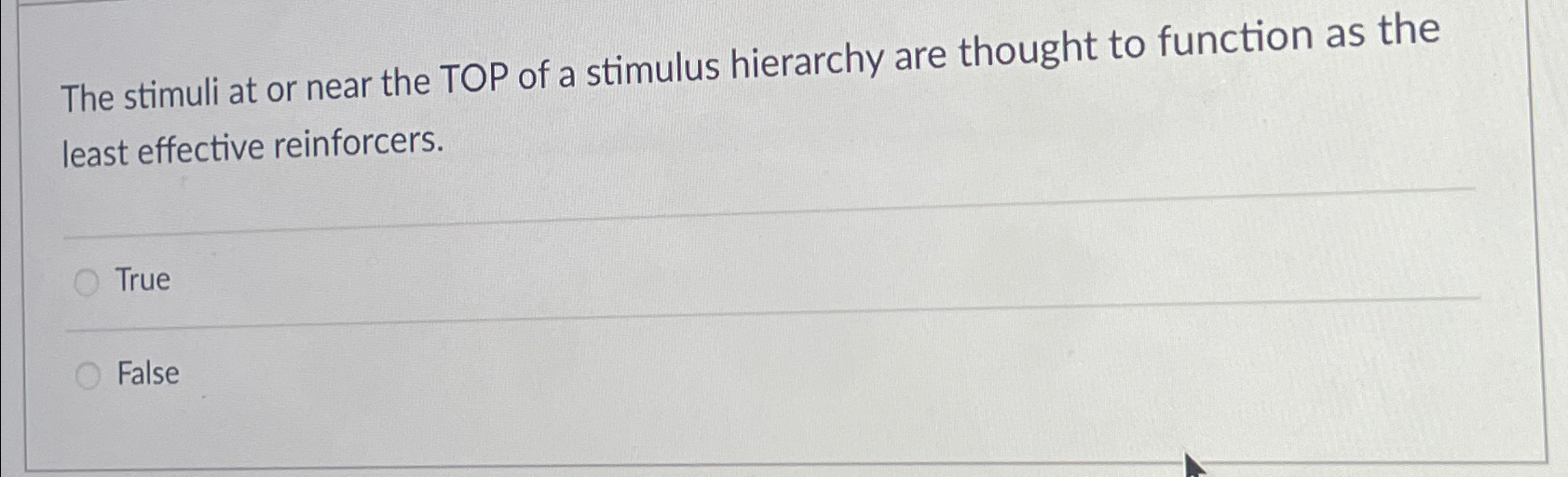 Solved The stimuli at or near the TOP of a stimulus | Chegg.com
