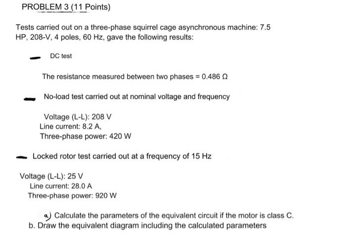 Solved Tests carried out on a three-phase squirrel cage | Chegg.com