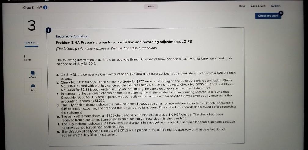 Solved Saved Help Save & Exit Submit Chap 8 - HW Check my | Chegg.com