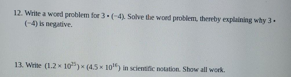 Solved 12. Write a word problem for 3. (-4). Solve the word | Chegg.com