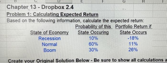 Solved Problem 1: Calculating Expected Return Based On The | Chegg.com