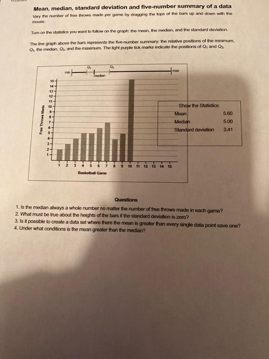 Solved Mean, median, standard deviation and five-number | Chegg.com