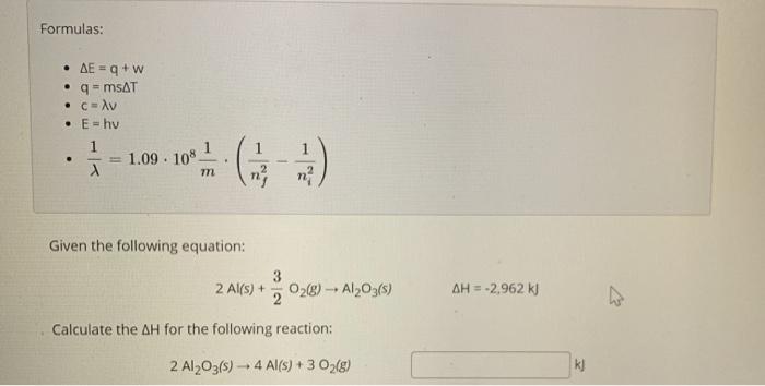 Solved Formulas Ae Q W 9 Msat C Lv E Hv 1 Chegg Com