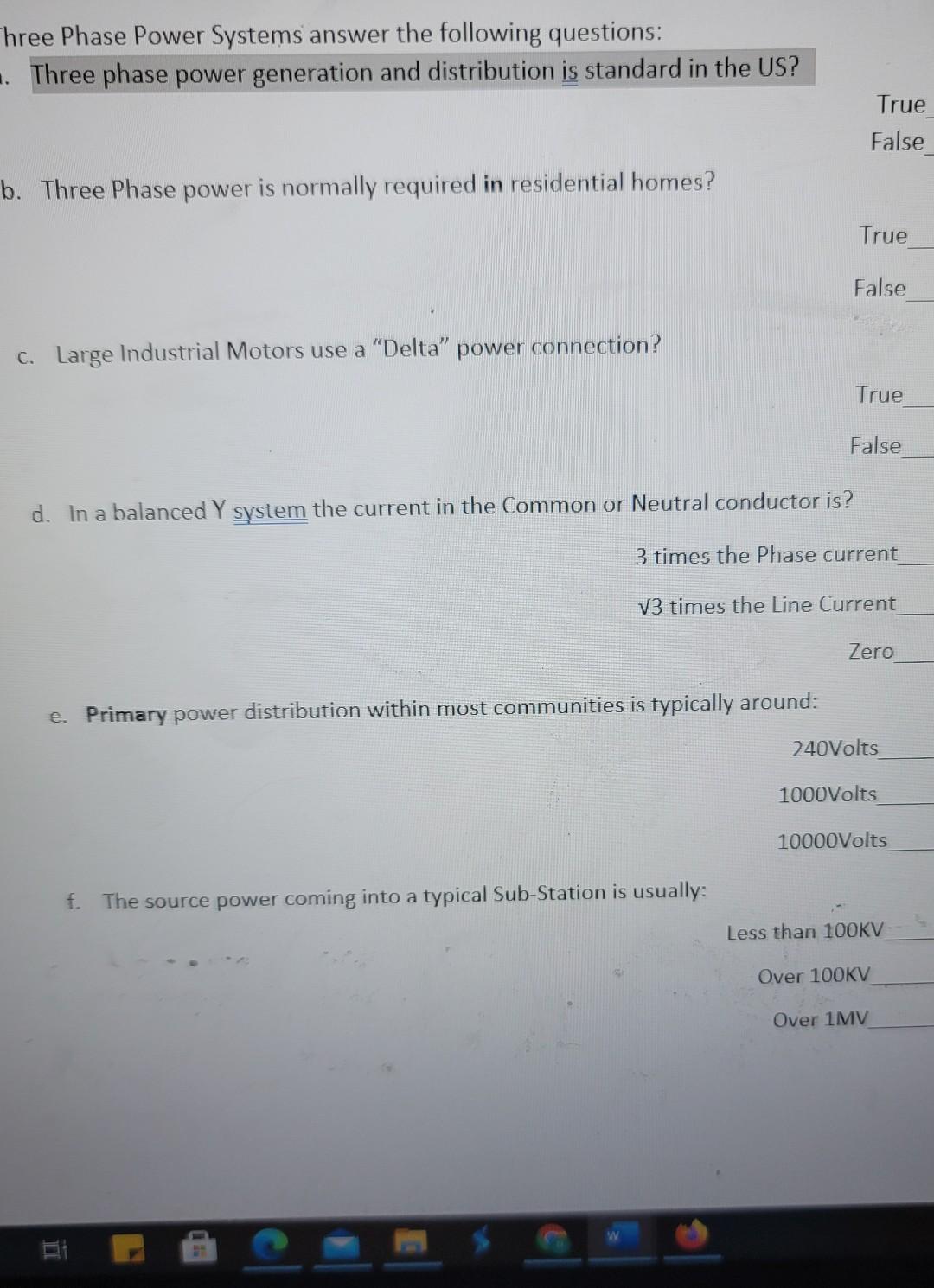 Solved hree Phase Power Systems answer the following | Chegg.com