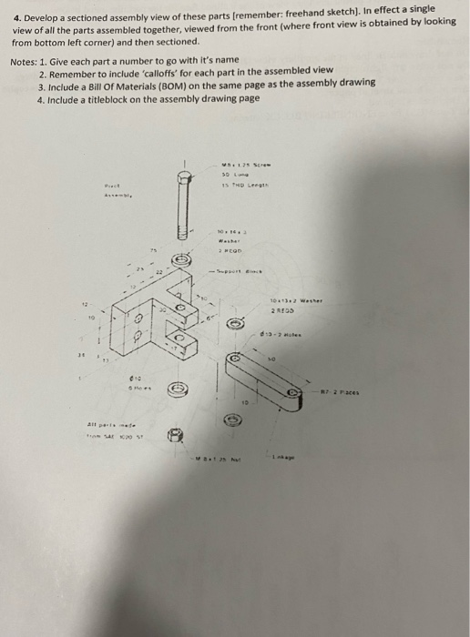 4. Develop a sectioned assembly view of these parts | Chegg.com