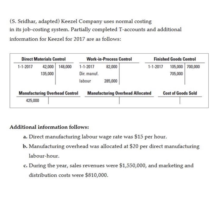 Solved (S. Sridhar, adapted) Keezel Company uses normal | Chegg.com