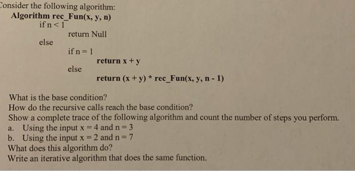 Solved Consider The Following Algorithm: Algorithm | Chegg.com