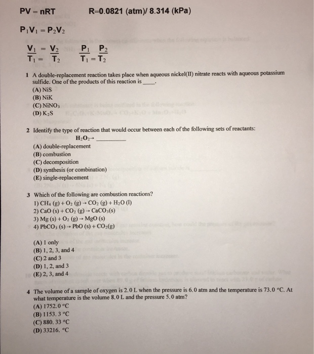 Solved R 0 01 Atm 8 314 Kpa Pv Nrt P V P V2 Vi Chegg Com