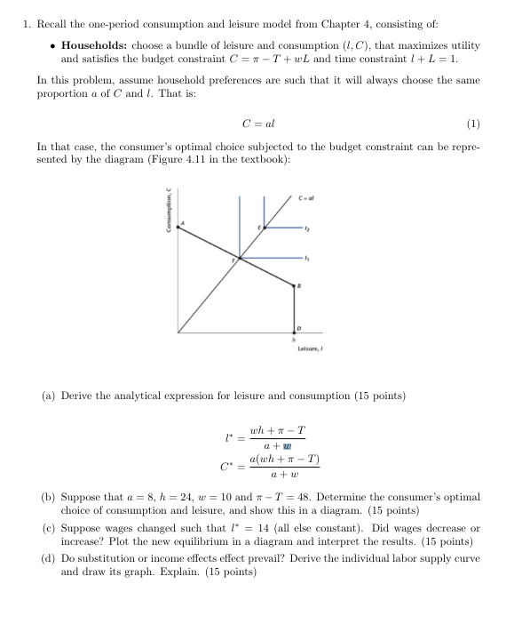 Solved Recall the one-period consumption and leisure model | Chegg.com
