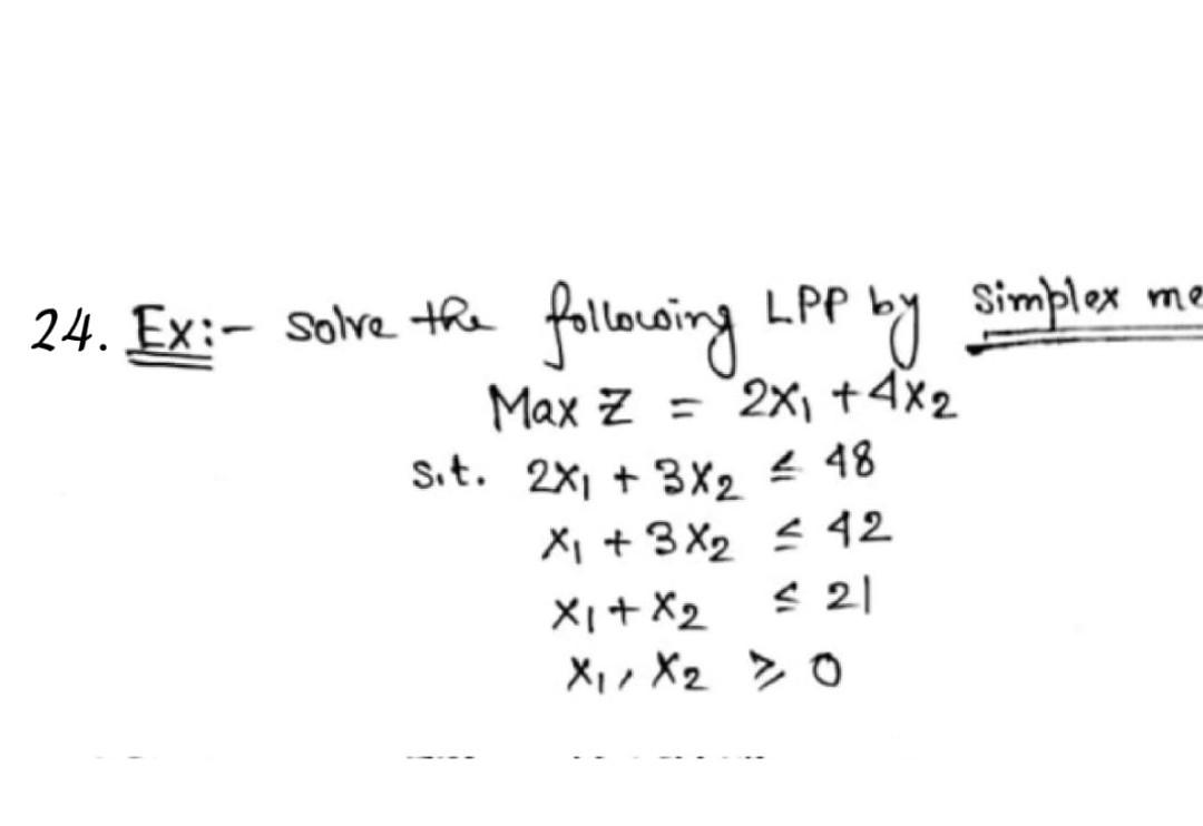 Solved following LPP by simplex me 24. Ex:- solve the LPP | Chegg.com