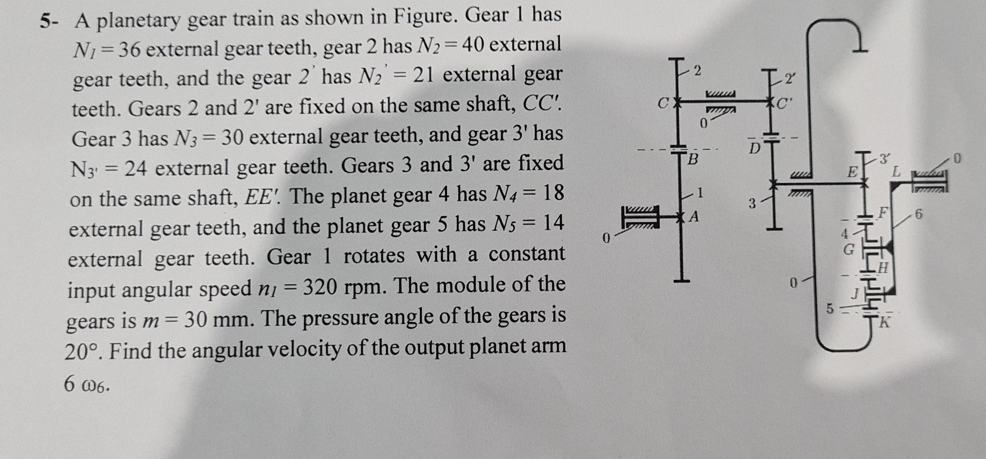 Solved 5- A planetary gear train as shown in Figure. Gear 1 | Chegg.com