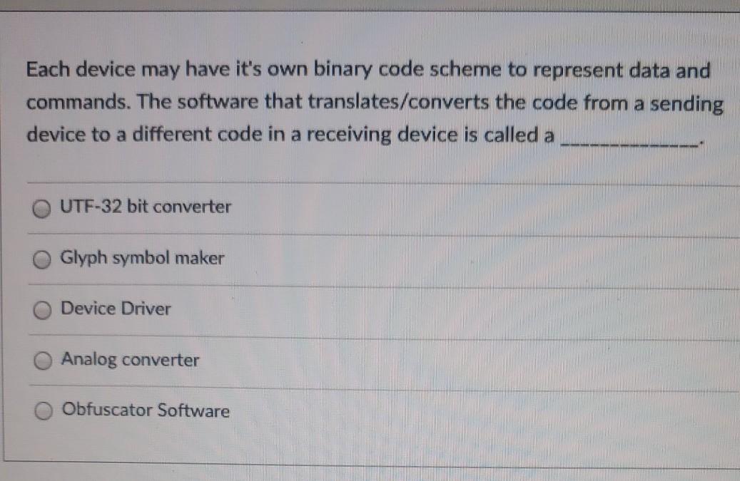 Solved Each device may have it's own binary code scheme to | Chegg.com