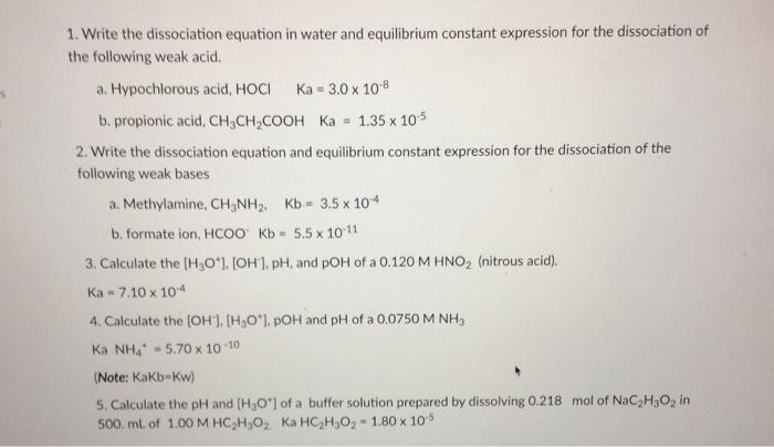 1. Write the dissociation equation in water and | Chegg.com