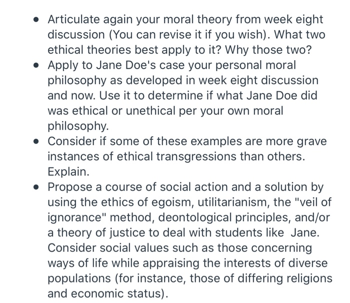 Articulate Again Your Moral Theory From Week Eig Chegg Com