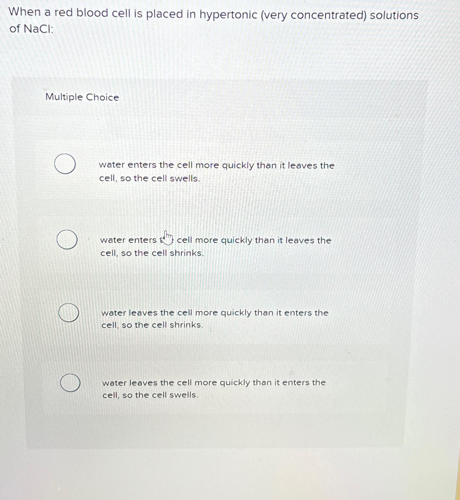Solved When a red blood cell is placed in hypertonic (very | Chegg.com