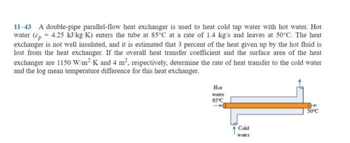 Solved 11-43 A double-pipe parallel-flow heat exchanger is | Chegg.com