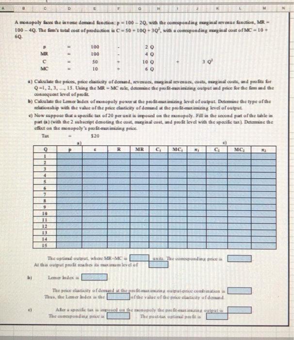 Solved A monopoly faces the inverse demand function p = 100