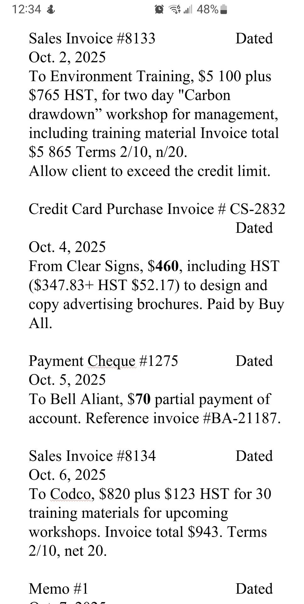 Sales Invoice \8133 Dated Oct. 2, 2025 To