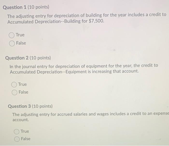 Solved Question 1 (10 points) The adjusting entry for | Chegg.com