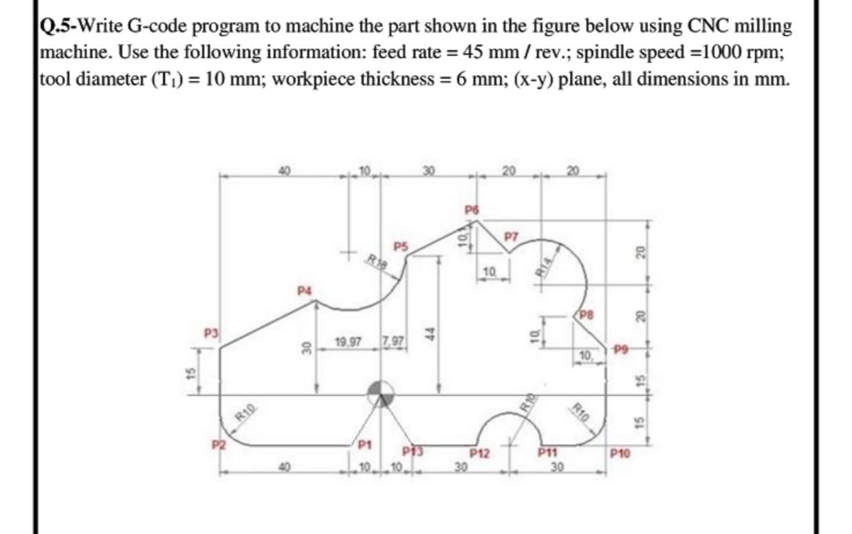 Solved Q.5-Write G-code program to machine the part shown in | Chegg.com