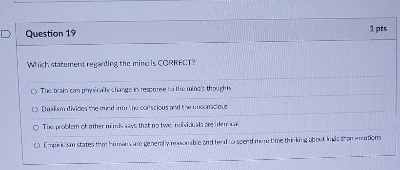 Solved 1 pts D Question 19 Which statement regarding the | Chegg.com
