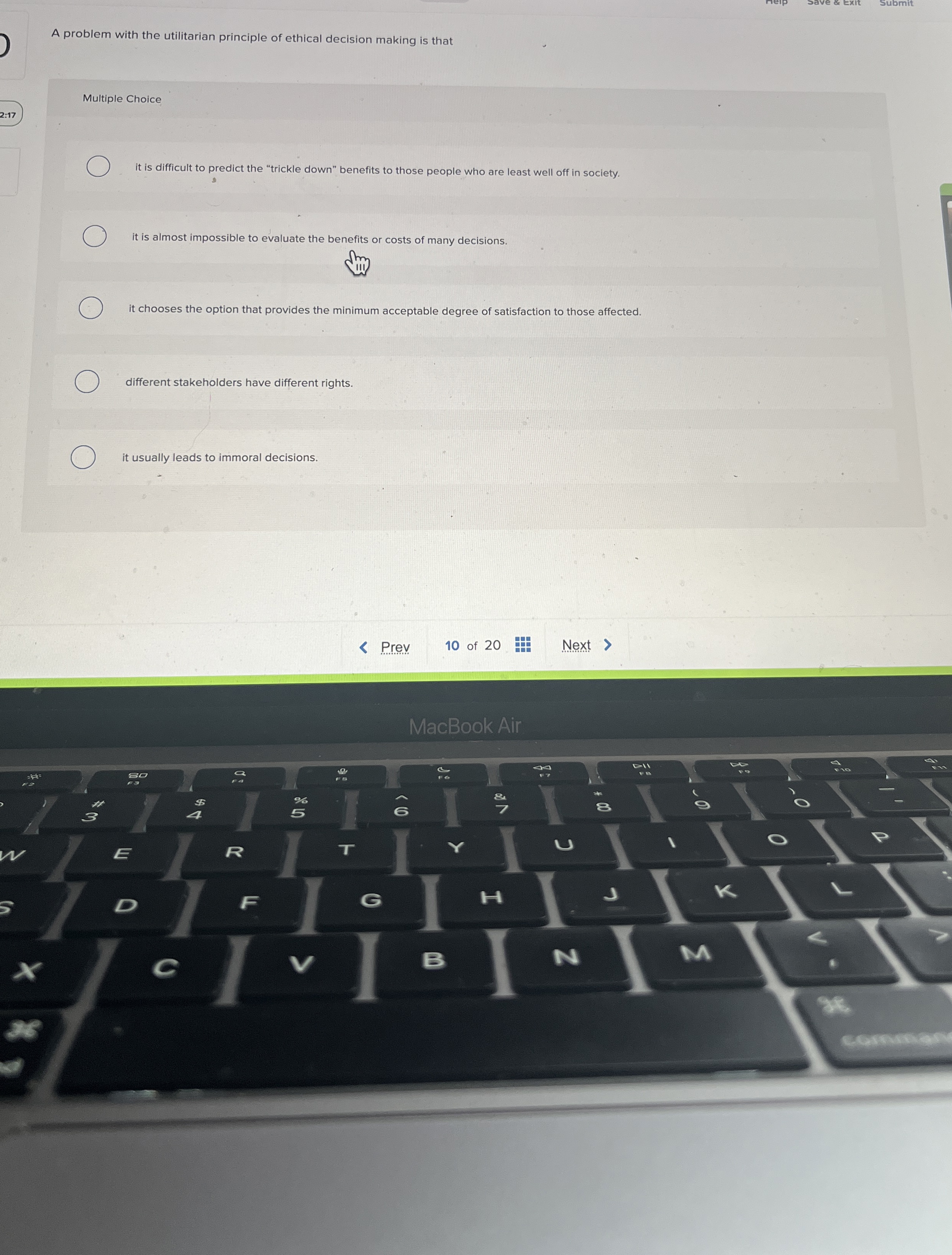 Solved A problem with the utilitarian principle of ethical | Chegg.com
