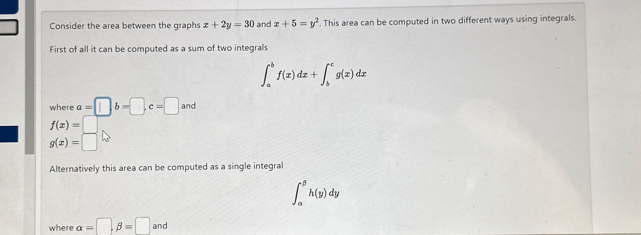 Solved Consider the area between the graphs x+2y=30 ﻿and | Chegg.com