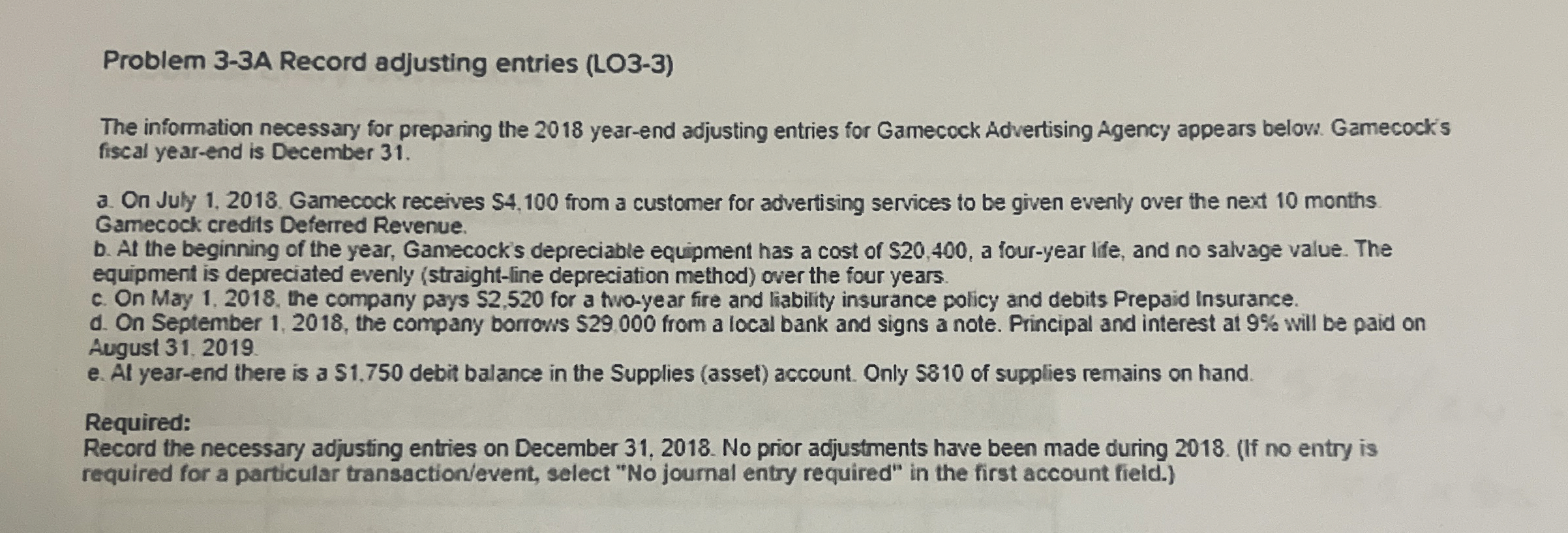 Problem 33A Record adjusting entries (LO33)The