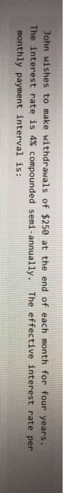 Solved John Wishes To Make Withdrawals Of 250 At The End Of Chegg