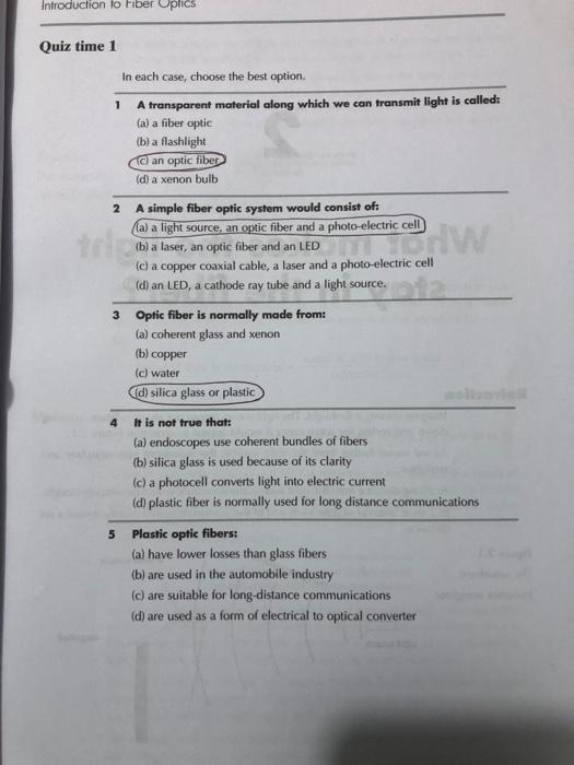 Introduction To Fiber Optics Quiz Time 1 In Each | Chegg.com