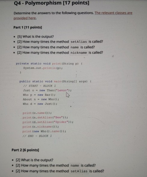 Q4 - Polymorphism (17 points] Determine the answers | Chegg.com