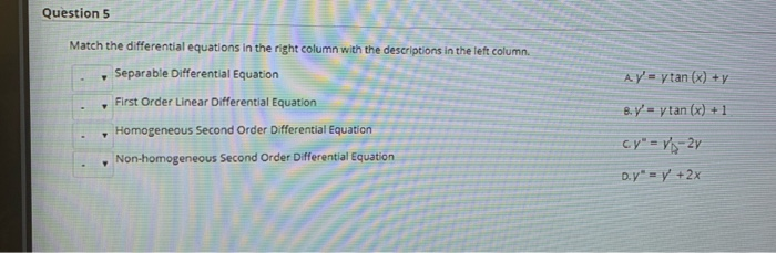 Solved Question 5 Match the differential equations in the | Chegg.com