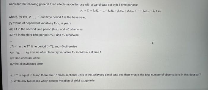 Solved Consider the following general fixed effects model | Chegg.com
