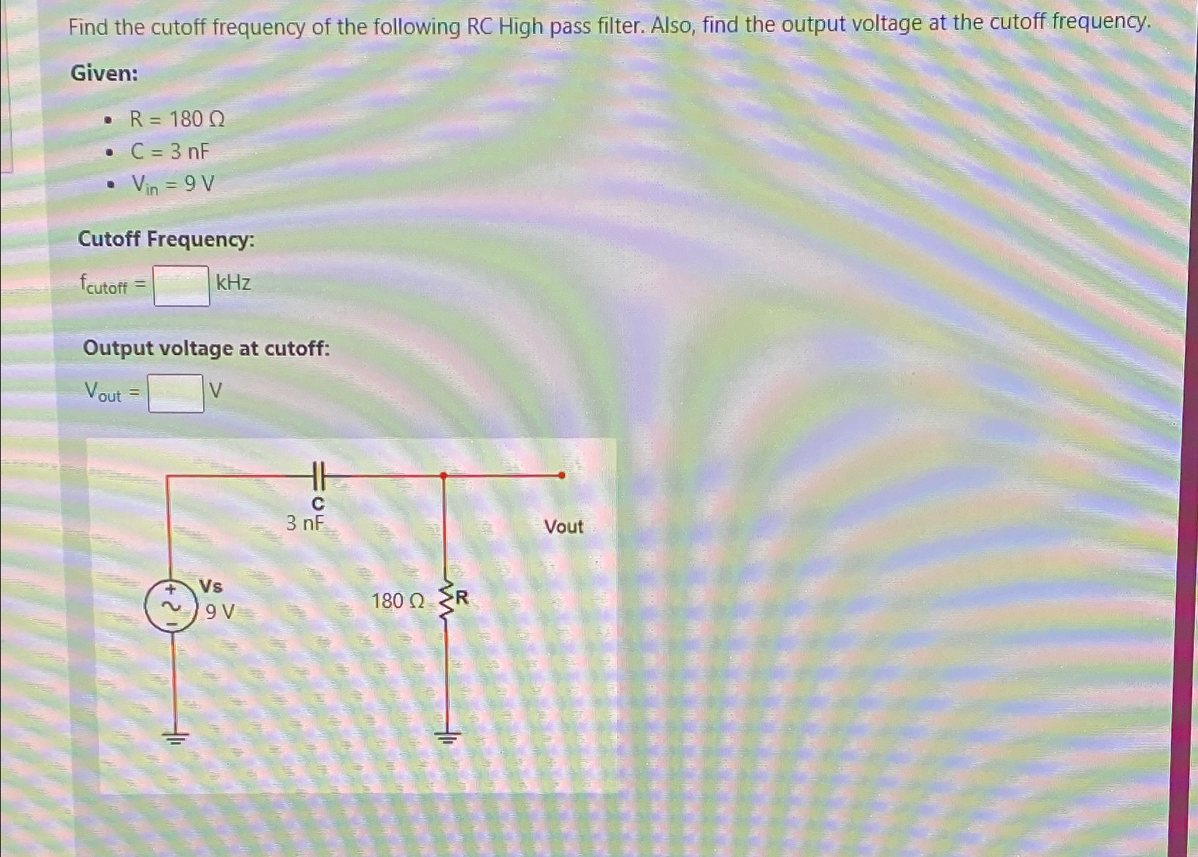 Solved Find the cutoff frequency of the following RC High | Chegg.com