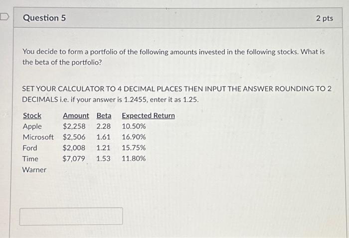 Solved You decide to form a portfolio of the following | Chegg.com