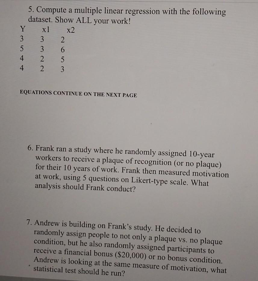 Solved 5. Compute a multiple linear regression with the | Chegg.com