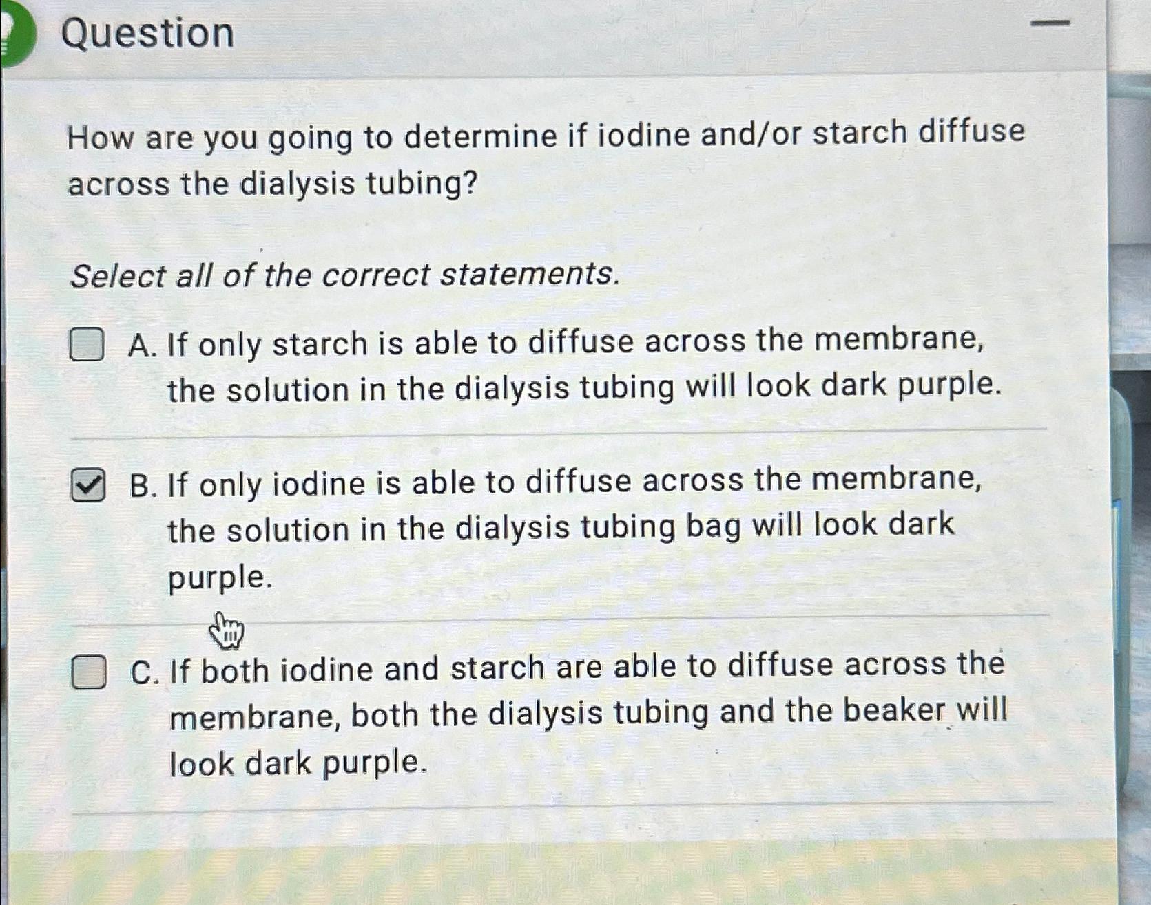 iodine starch dialysis tubing experiment