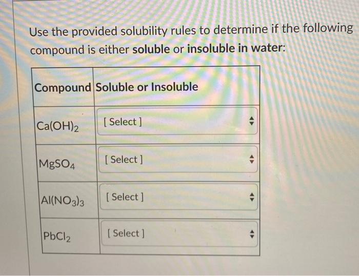 Solved Use the provided solubility rules to determine if the | Chegg.com
