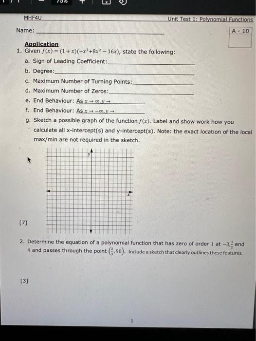 Solved Application 1. Given f(x)=(1+x)(−x3+8x2−16x), state | Chegg.com