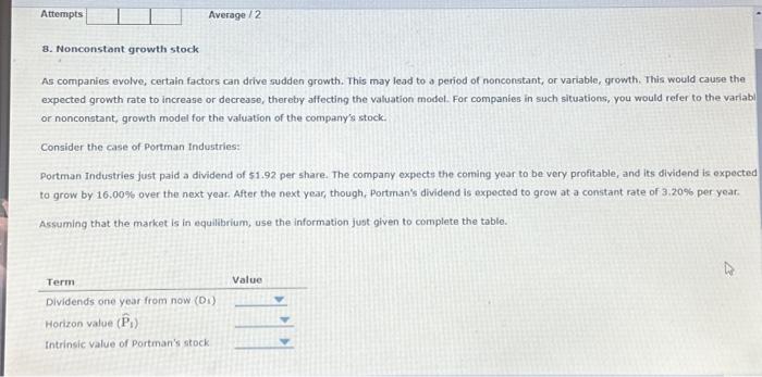 Solved B. Nonconstant Growth Stock As Companies Evolve, | Chegg.com