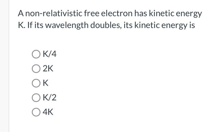 Solved A non-relativistic free electron has kinetic energy | Chegg.com