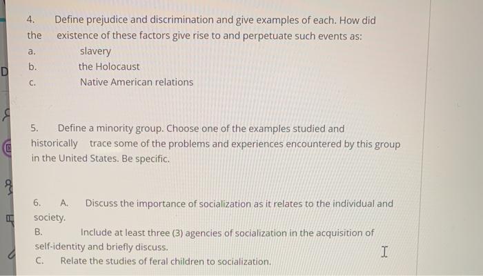 Solved 4 The A Define Prejudice And Discrimination And Chegg Com