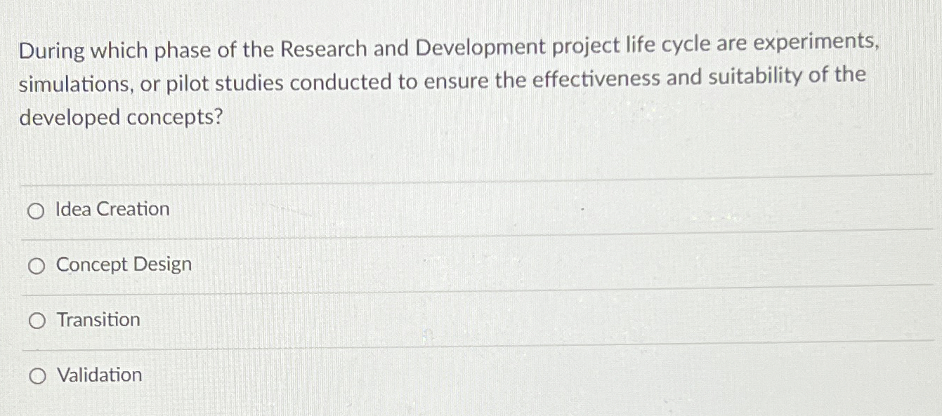 Solved During which phase of the Research and Development | Chegg.com
