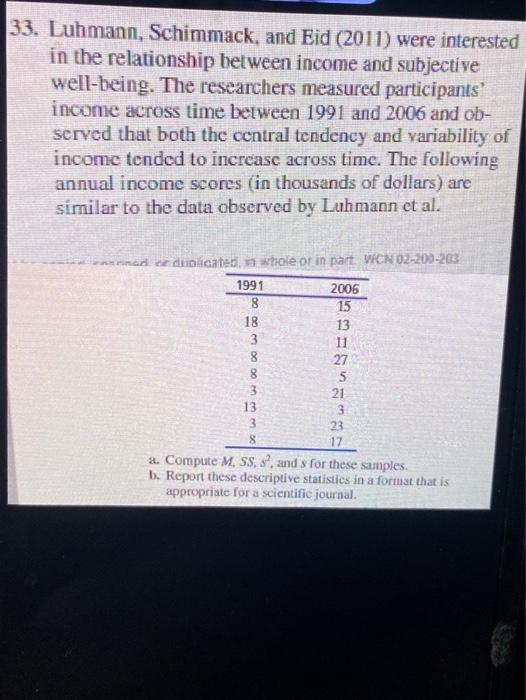 Solved 33 Luhmann Schimmack And Eid 2011 Were Chegg