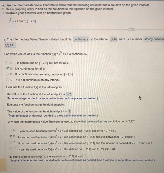 Solved a. Use the Intermediate Value Theorem to show that | Chegg.com