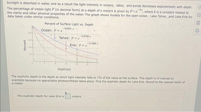 Solved Sunlight is absorbed in water, and as a result the | Chegg.com